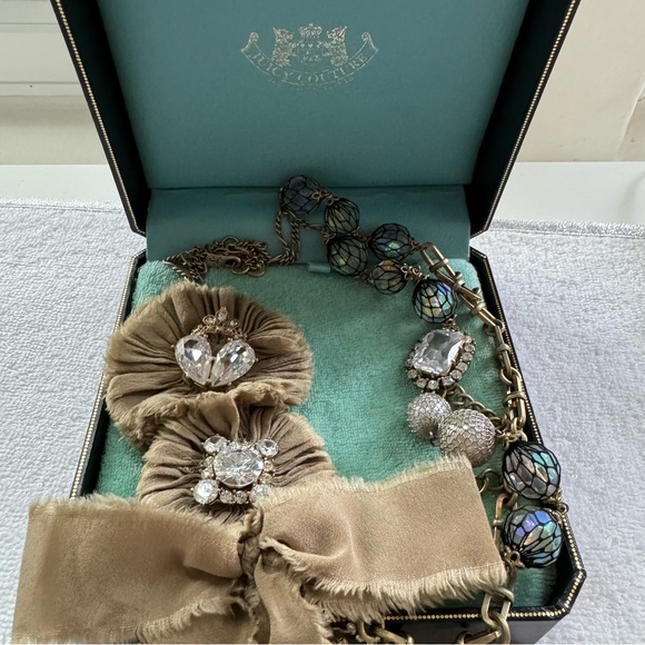 Y2K Juicy Couture Crystal Ribbon Chainlink Statement Necklace - Picture 7 of 10